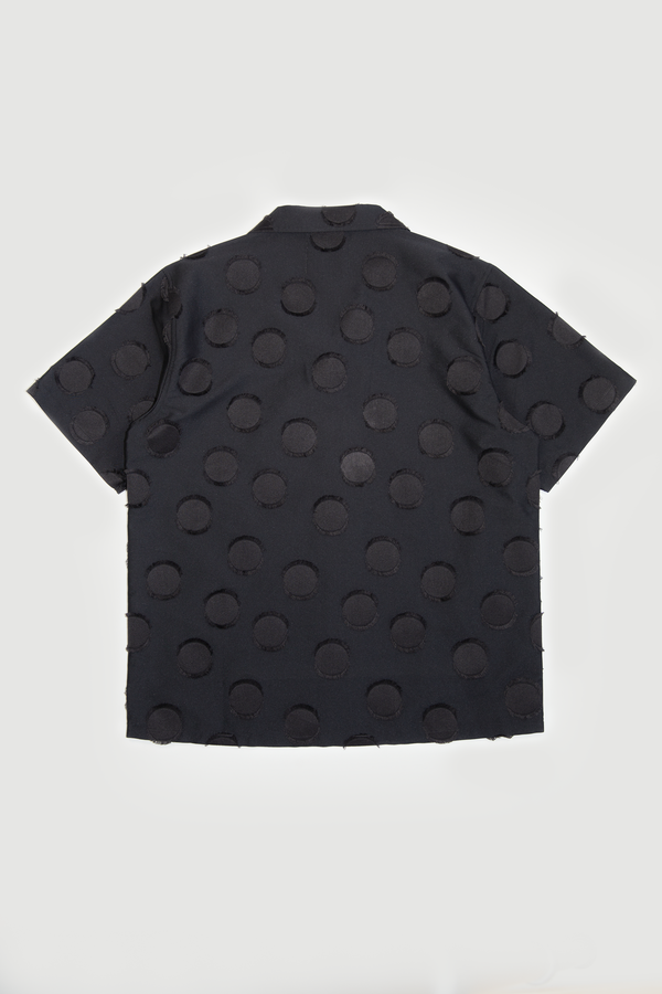 Short Short Sleeve Camp Collar - Black Polka Dots