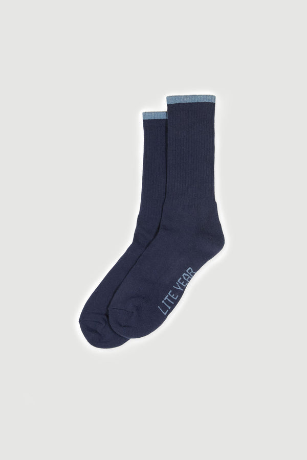 Cotton Cap Crew Socks - Navy/Light Blue