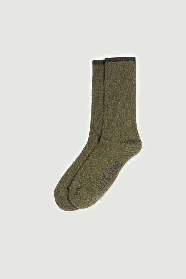 Cotton Cap Crew Socks - Army Green/Charcoal