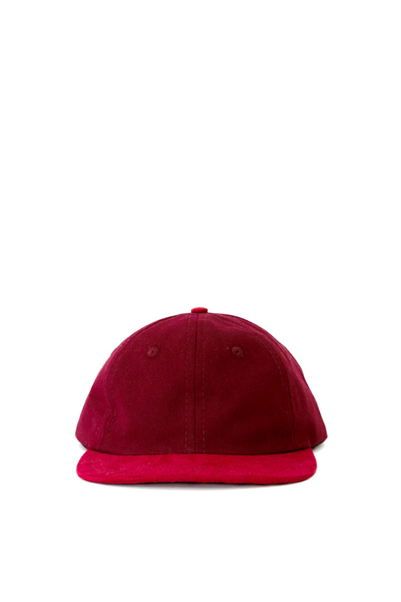 Contrast Moleskin/Twill 6 Panel Cap - Red