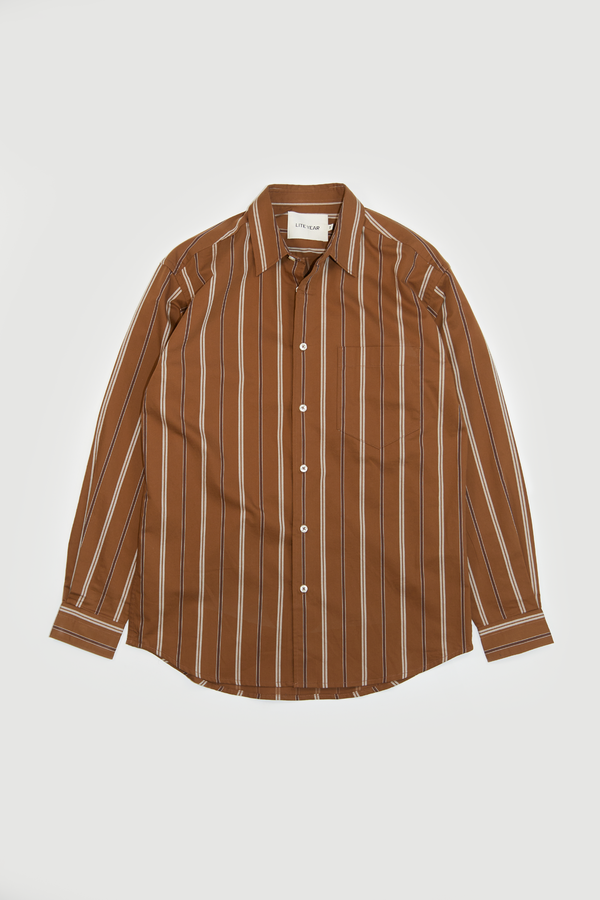 Classic Long Sleeve Pocket Shirt - Mocha Stripe