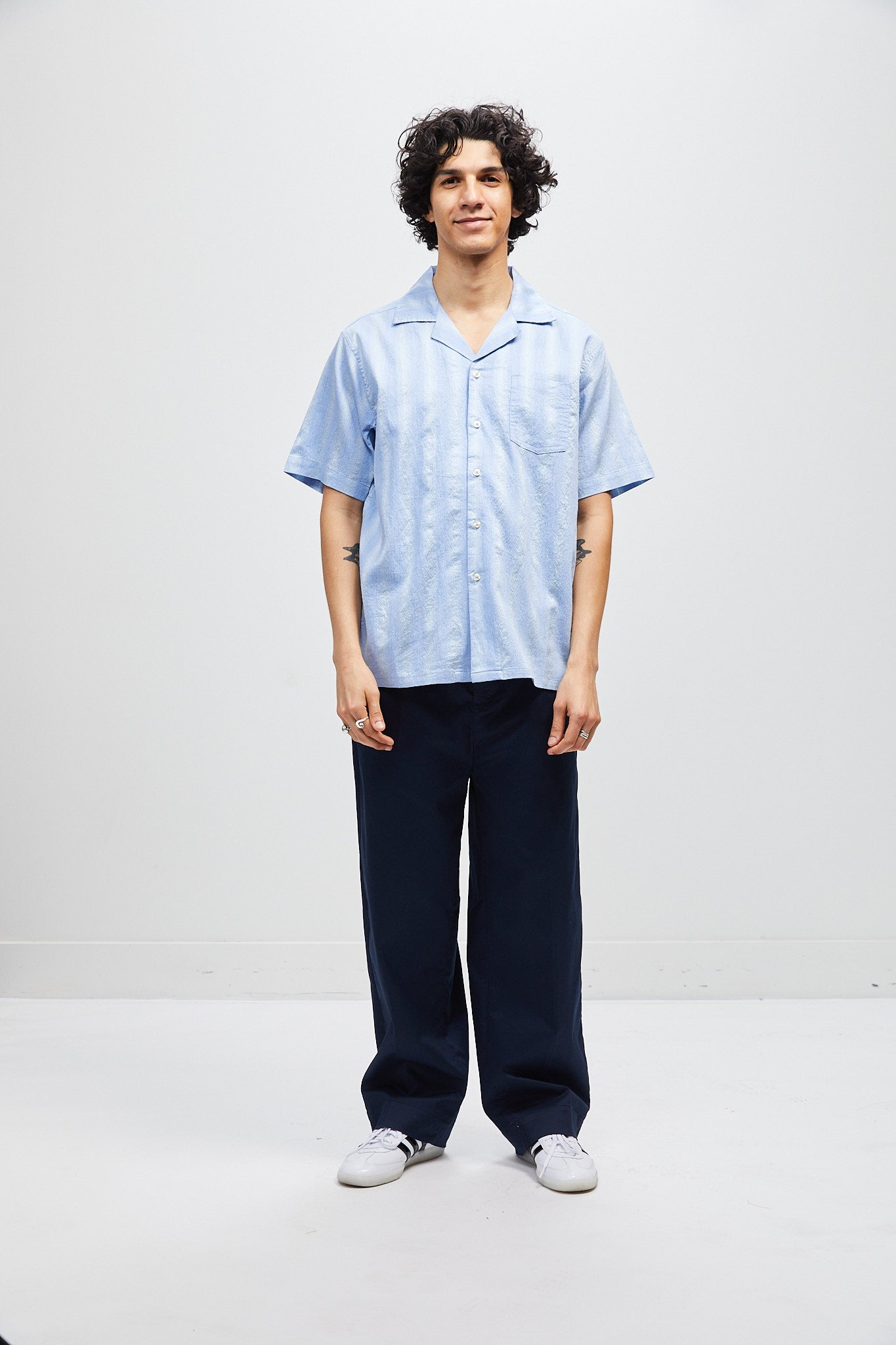 Italian short sleeve camp collar - Blue stripe