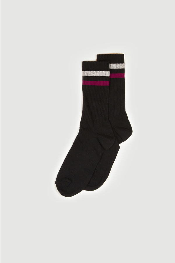 Stripe Socks - Black/Grey/Fuchsia