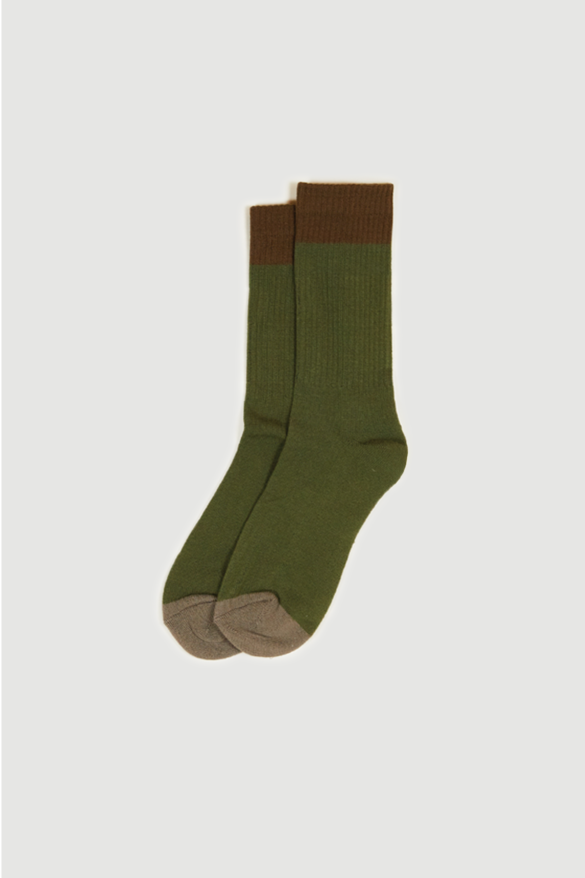 3 Tone Calf Length Socks - Green/Olive/Coffee