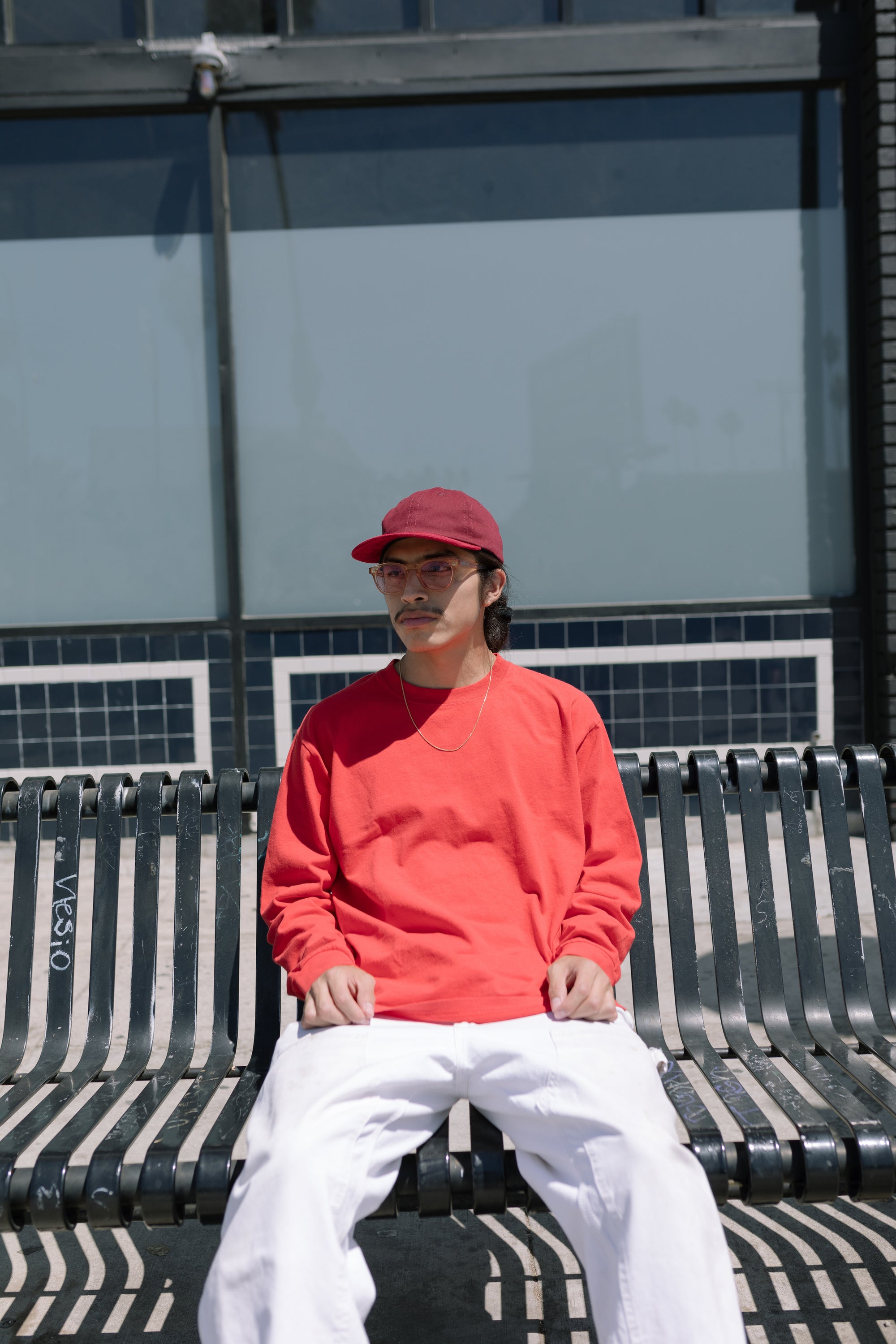 Contrast Moleskin/Twill 6 Panel Cap - Red